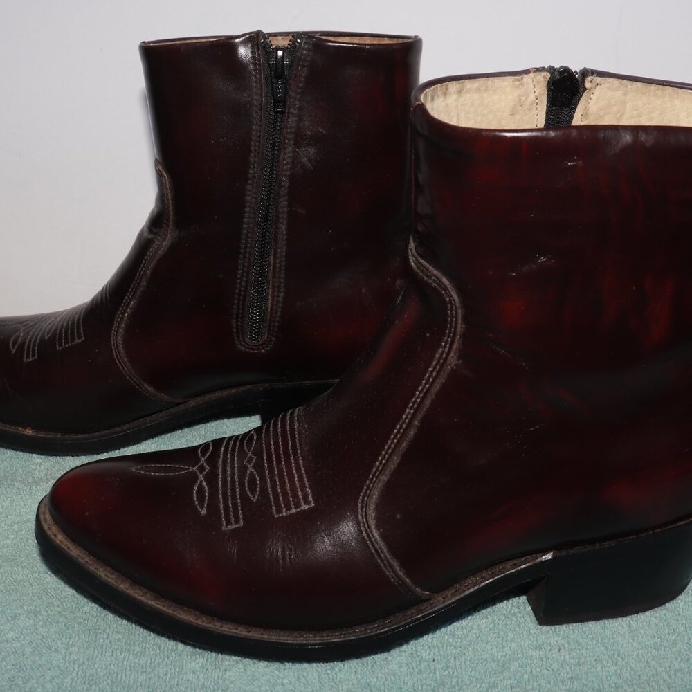 DURANGO TR825 Burgundy Sleek Leather Ankle Western Side Zip Men's Boots Sz 8.5EE - Picture 2 of 8